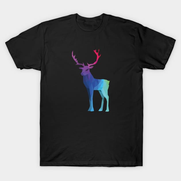 Rainbow Stag on Black T-Shirt by shaldesign